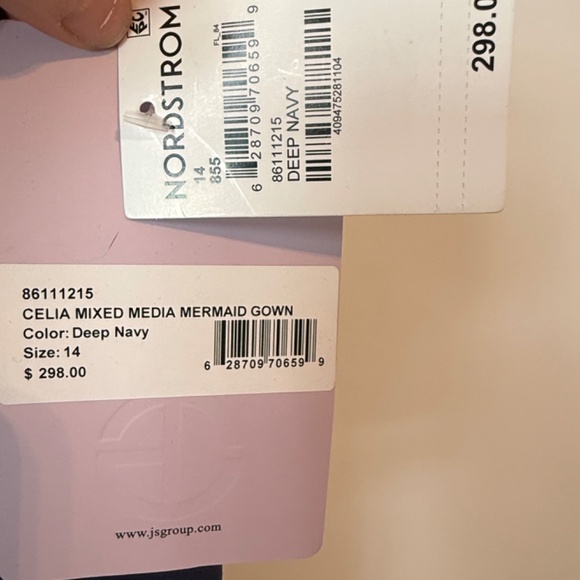 NWT JS Collections Celia Mixed Media Mermaid Gown Deep Navy Size 14 MSRP $298 - Picture 6 of 11